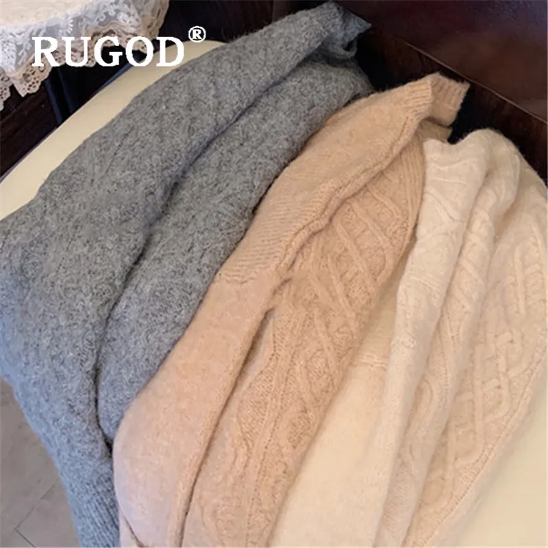 

RUGOD vintage twist pattern sweater women elegant O neck long sleeve loose pullover spring oversize long sweater pull femme 2020
