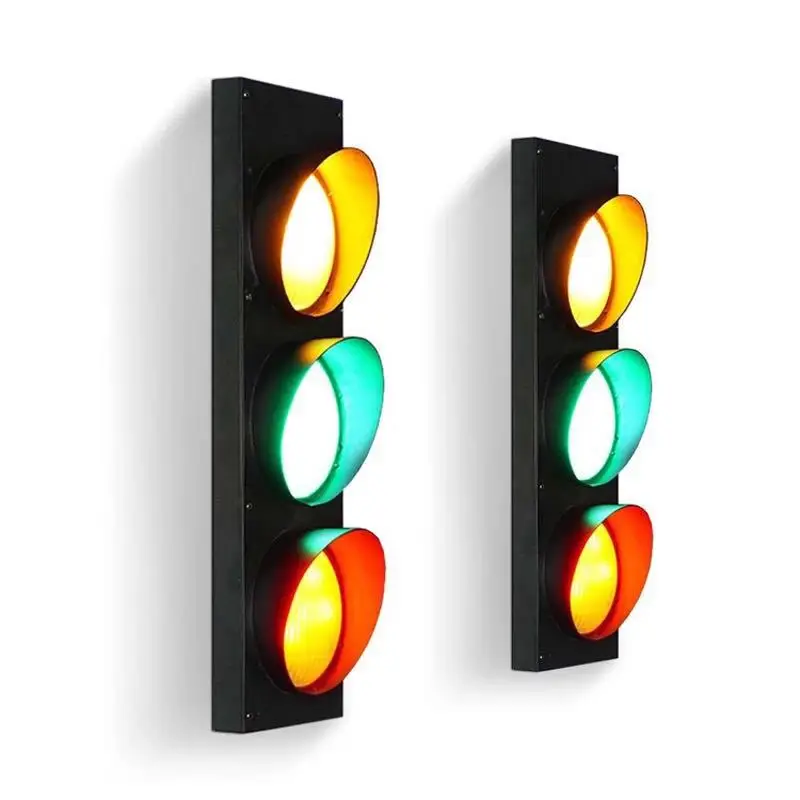 

Industrial Style Retro Creative Bar Restaurant Traffic Light Iron Engineering Glass Led Indoor Signal Wall Lamp