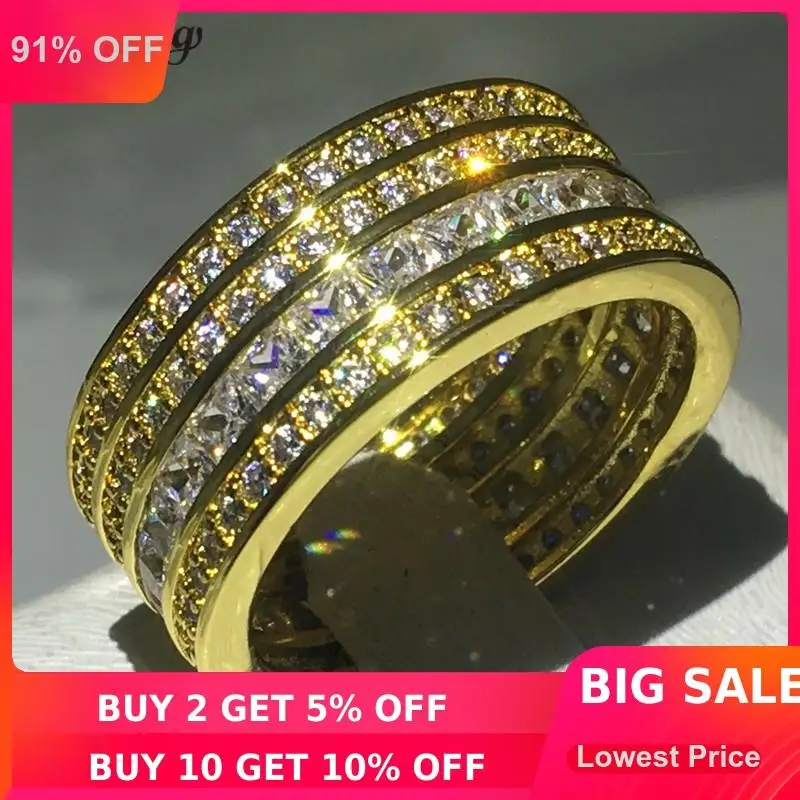 

choucong Luxury Ring Full 5A Zircon Cz Yellow Gold Filled 925 silver Engagement Wedding Band Rings for women men Jewelry