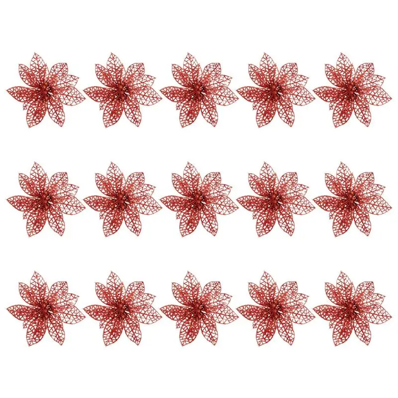

15Pcs Christmas Artificial Flowers Desktop Fake Flower Decorations DIY Xmas Tree Hanging Pendant