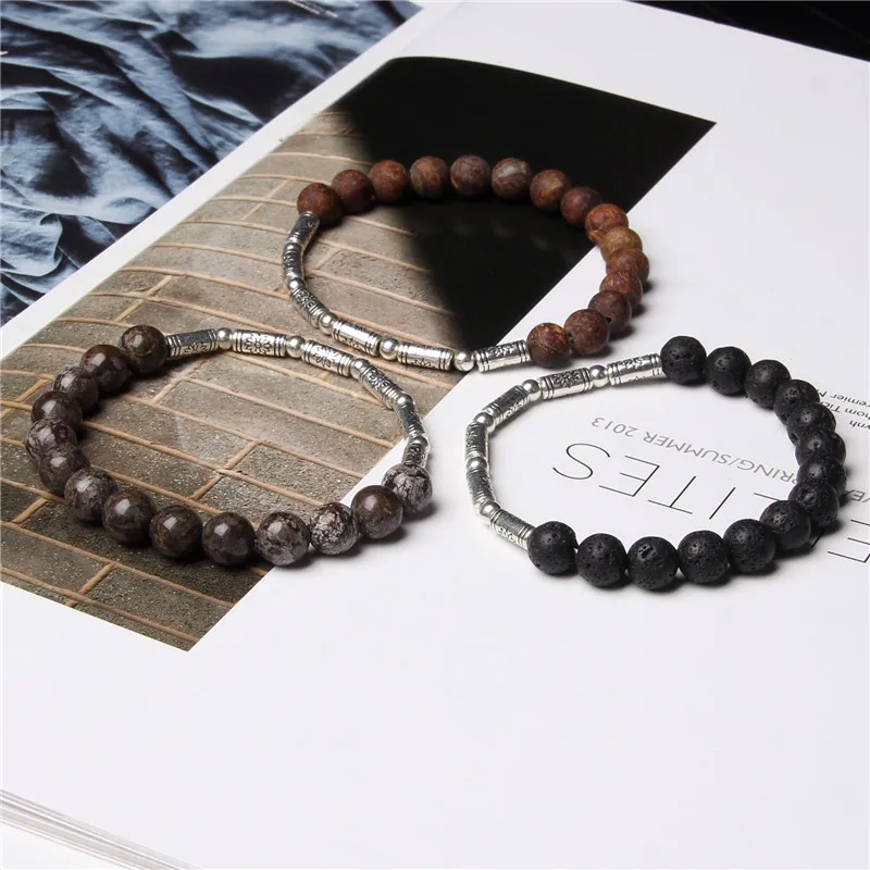 8 мм шкура леопарда каменные бусы браслеты для мужчин цвет: старое серебро с