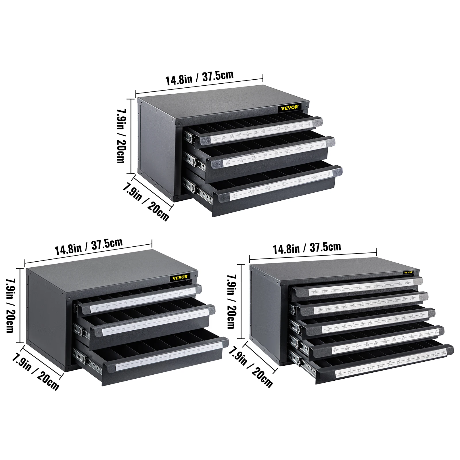 VEVOR-dispensador de brocas apilables, armario organizador, 3 Kit de piezas, 3/5 cajones, herramientas de taller, caja de almacenamiento de mantenimiento de coche-5
