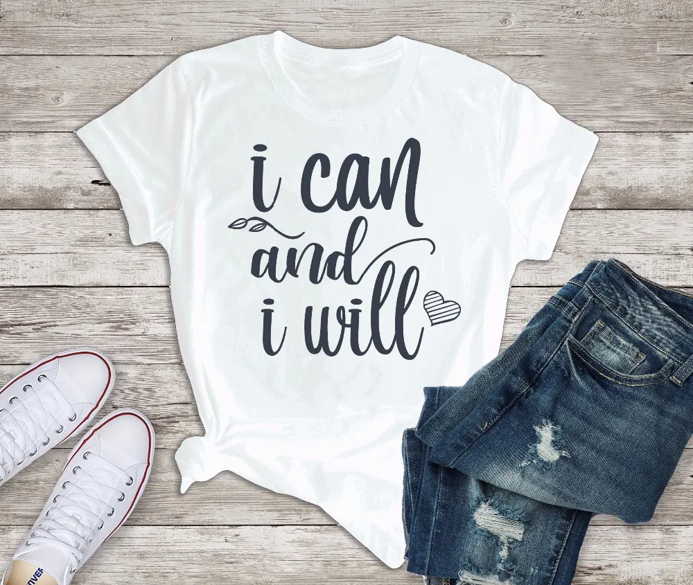 

Women Tshirt Mom Slogan Graphic Tees Tops I Can and I Will Inspirational T-shirt Motivational Quote Valentines Gift