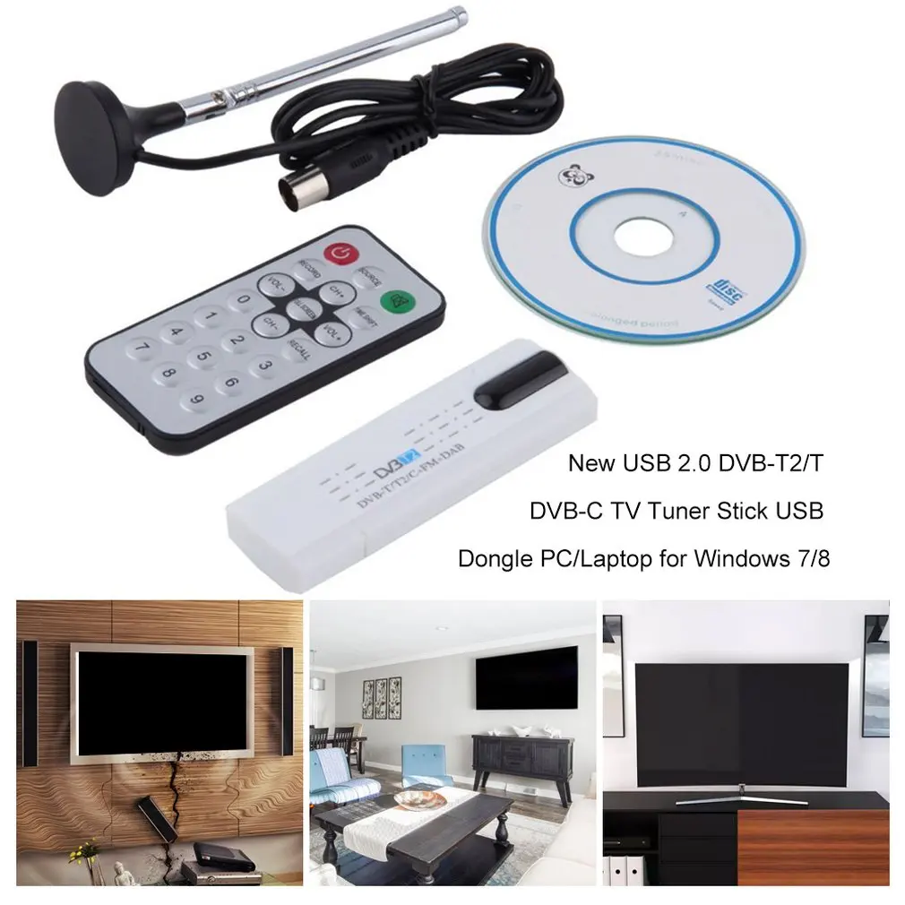 Цифровой DVB T2/T C USB 2 0 ТВ тюнер HD приемник с антенной дистанционного Управление usb