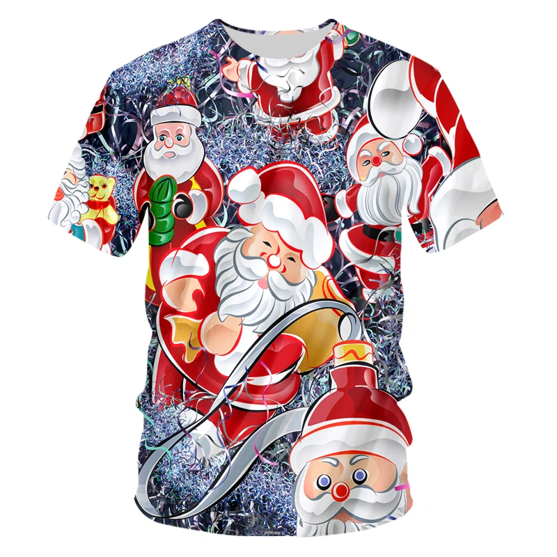 

Christmas 3D Printing Fashion Santa Claus Short-sleeved T-shirt Soft Material Outdoor Casual Loose Oversized T-shirt Streetwear
