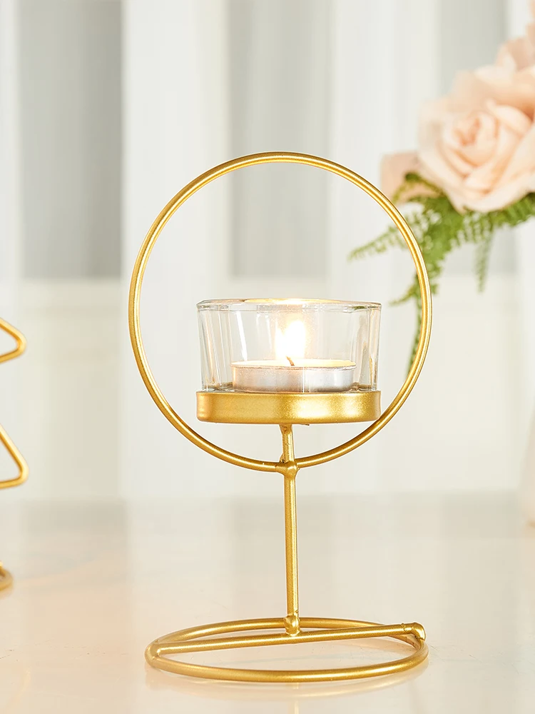 Золотой железный подсвечник в скандинавском стиле с геометрическим узором для