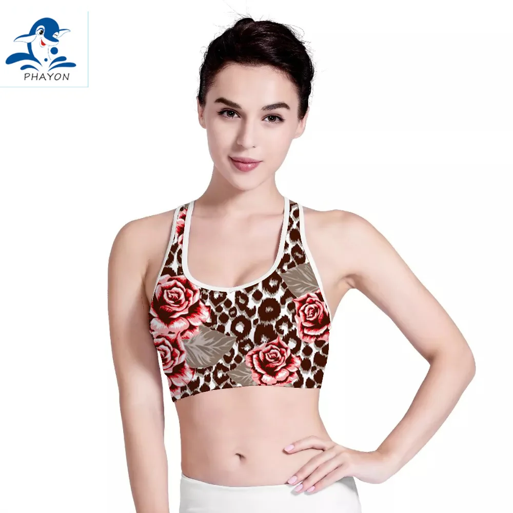 

PHAYON Rose Sports Bras Women Quick Dry Removable Chest Pad Flowers Sports Top for Fitness Yoga Running Gym Seamless Sport Bra