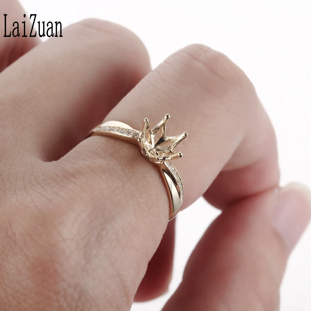 

LaiZuan 6.5-7mm Round Cut Solid 10k Yellow Gold Natural Diamonds Semi Mount Ring Setting For Women Wedding Trendy Fine Jewelry