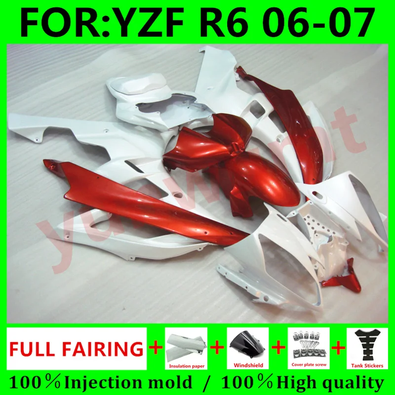 

Motorcycle Injection Mold YZF R6 06 Fairing bodywork Kits YZF600 R6 07 Abs for YAMAHA YZFR6 2006 - 2007 Fairings orange white