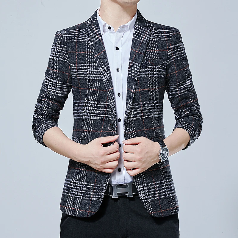 Модные пальто Hombre повседневные Костюмы осенний клетчатый Мужской Блейзер умный