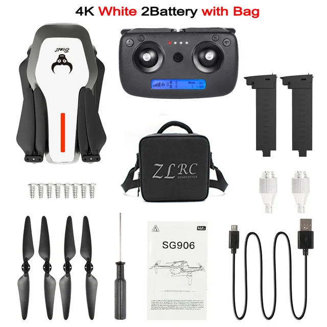 4K White 2B Bag SG906 Профессиональный gps 4k Дрон 4k с камерой RC Квадрокоптер камера Дрон селфи бесщеточная сумка 5G Wifi FPV Дрон оптический поток - Цвет: 4K White 2B Bag