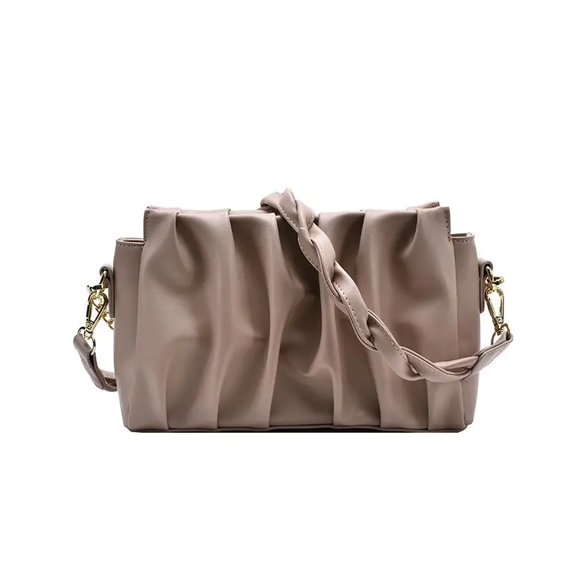 

Folds Designer PU Leather Crossbody Bags For Women 2021 Solid Color Shoulder Handbags Female Trend Women's Branded Hand Bag