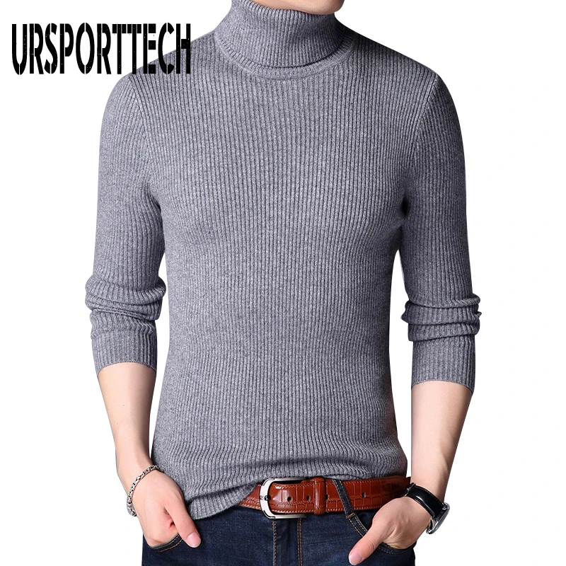 

URSPORTTECH, брендовый свитер, мужские пуловеры, водолазка, Облегающие джемперы, вязанные, теплые, корейский стиль, Повседневный свитер, мужская о...
