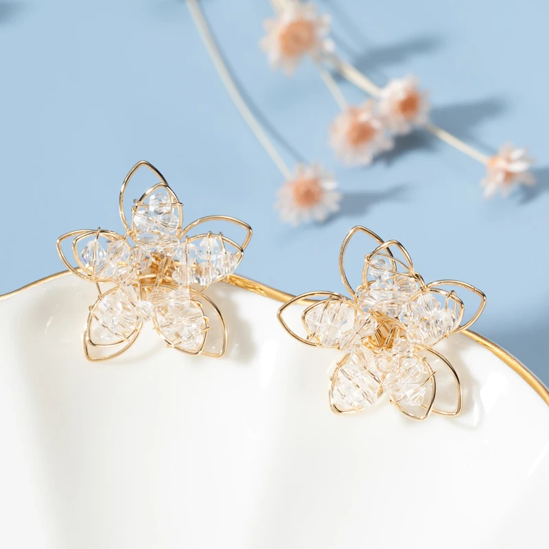 

YAONUAN Fashion Jewelry For Women Gold Plated Lucky Stud Earrings Double-Layer Five Leaf Grass Earrings Trendy Party Accessories