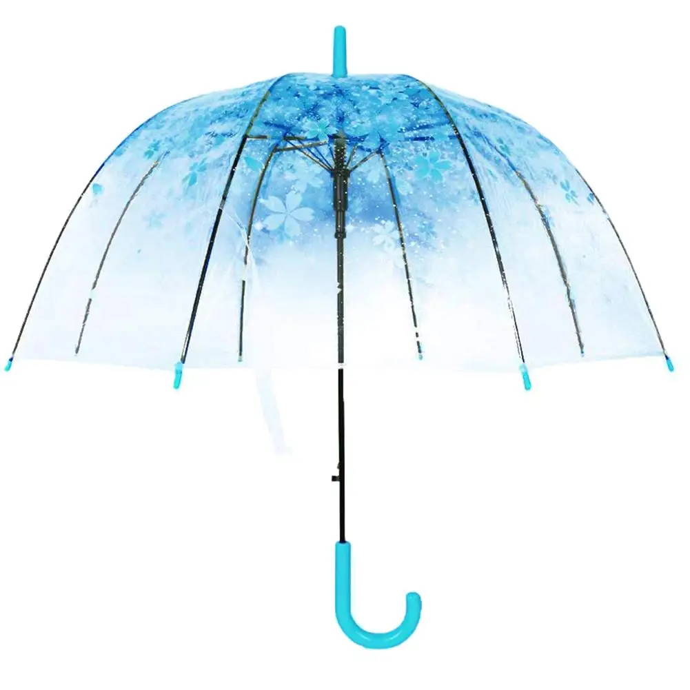 

Fashion Transparent Cherry Blossoms Dome Shape Birdcage Windproof Stick Umbrella