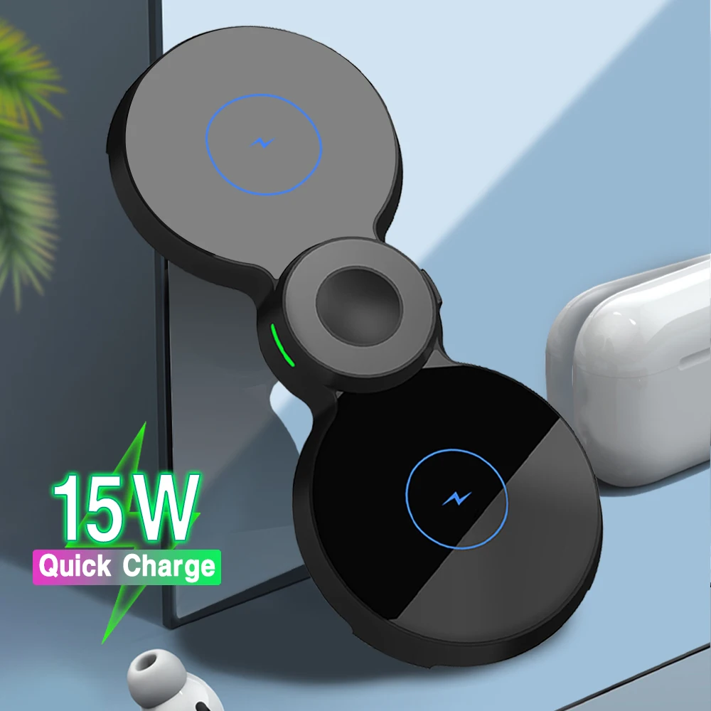 

3 in 1 15W Qi Wireless LED Charger For iPhone 12 11 Pro Max Samsung S10 S9 Xiaomi 9 10 11 Pro Mobile Phone Fast Wireless Charger