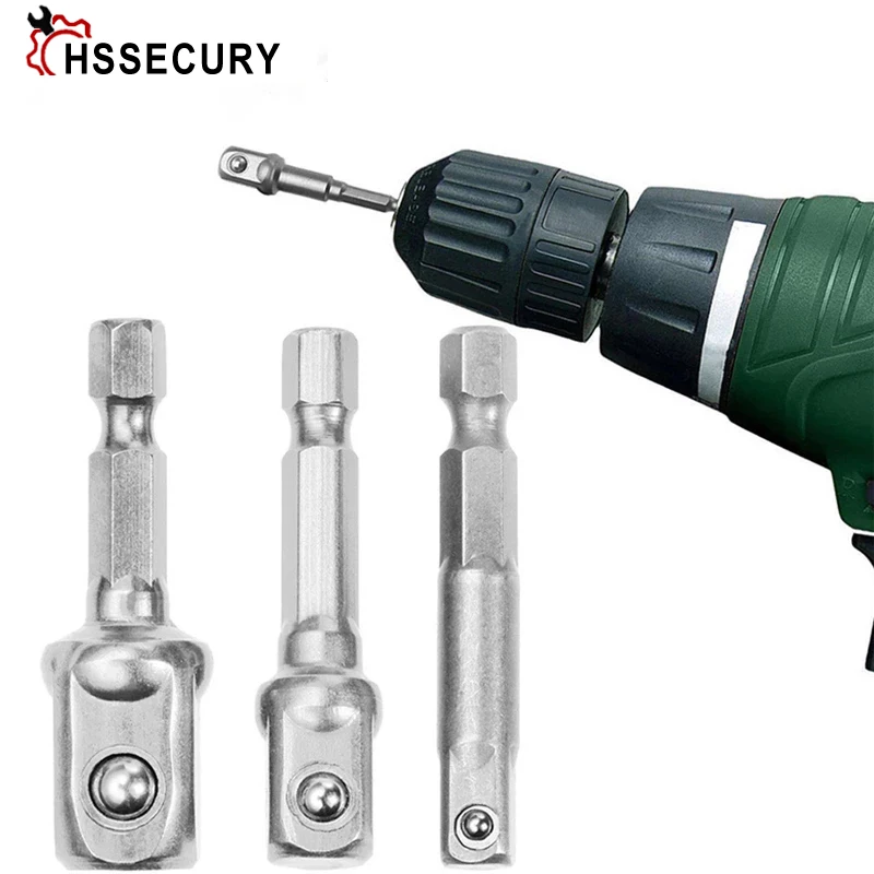 

Newest Chrome Vanadium Steel Socket Adapter Hex Shank to 1/4" 3/8" 1/2" Extension Drill Bits Bar Hex Bit Set Power Tools tightly