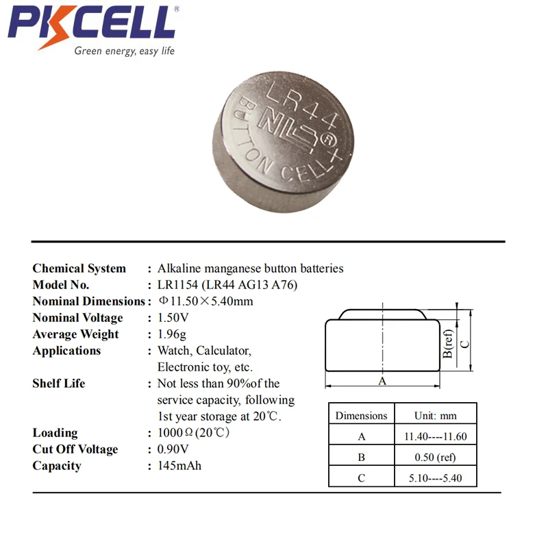 PKCELL AG13 AG10 AG4 AG3 AG1 Кнопка монета BatteriesEach модель всего 5 карт Akaline батарея Singel