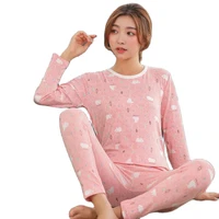 sleepwear women pajama set print cartoons round neck homewear winter full full length comfortable and warm lingerie pijama mujer