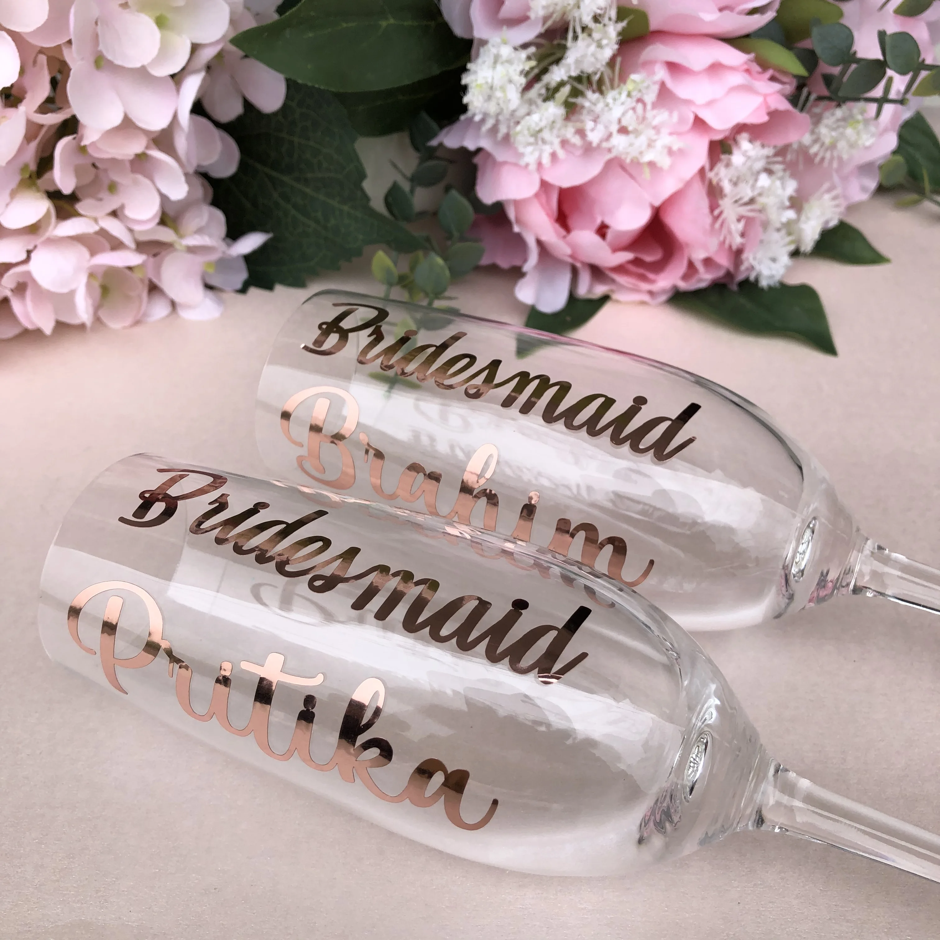 

Bridesmaid Maid of Honour Personalized wedding champagne flute glass stickers custom name vinyl decal ( glass not included)