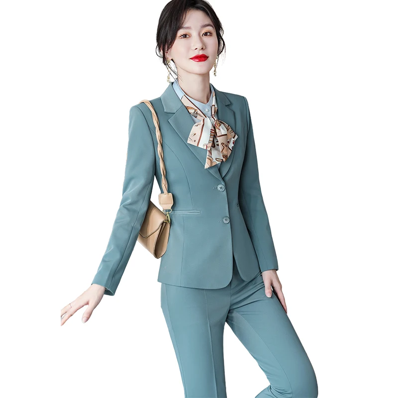 Lenshin 2 Piece Suits Set Solid Formal Fashion Pant Suit Blazer with Pockets Office Lady Plus Size Women Jacket and Trousers