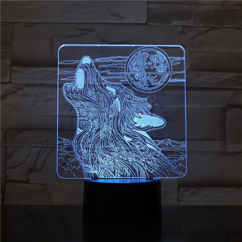 

3D лампа с волчьими животными, лучшее украшение для спальни, сенсорный датчик, лидер продаж 2019, светодиодный светильник, прекрасный подарок д...