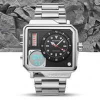 new mens watch brand double display sports watch square military watch steel band electronic watch