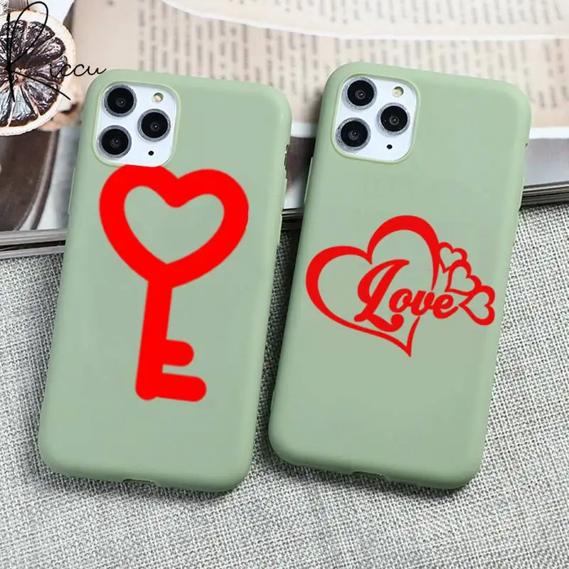

Cute Love Heart lock key Phone Case for iPhone 12 mini 11 Pro Max X XR XS 8 7 6s Plus Candy green Silicone Cases