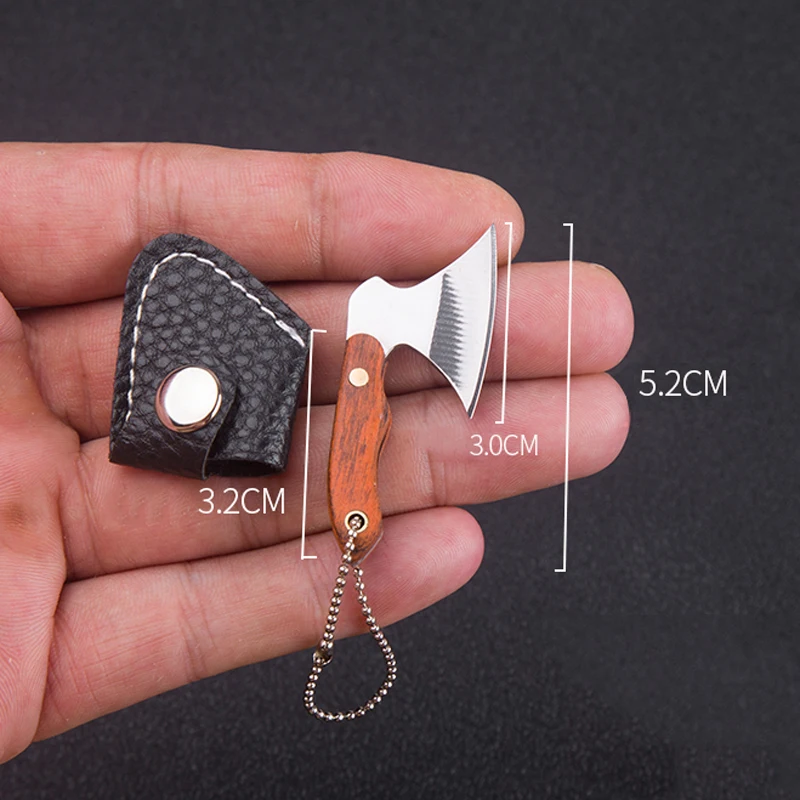 

Pocket Creative Mini Hatchet Knife Portable Keychain Ax Knife EDC Fixed Blade Wood Handle Kitchen Small Knives Decorating Rings