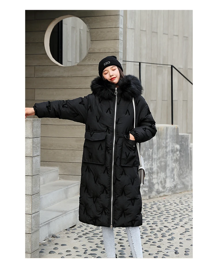 High Quality Winter Jacket Women Cotton Padded Outwear Female X-long Coat Hooded With Fur Loose Parka Korean Style