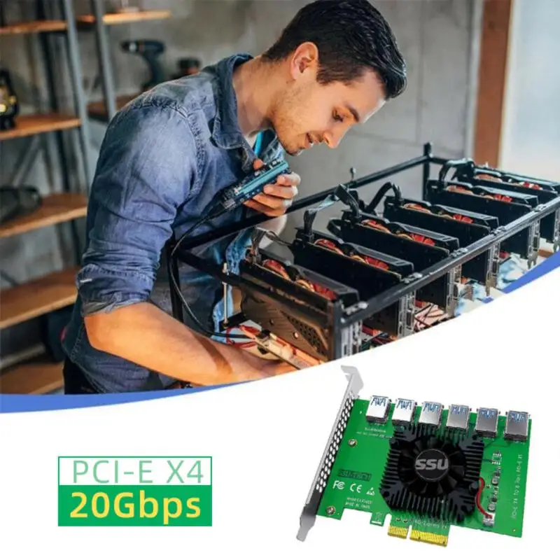 1 to 6PCI-E USB3.0 Adapter Card PCI Express 4X 16X 20Gb Riser for BTC Miner Mining X4 | Компьютеры и офис