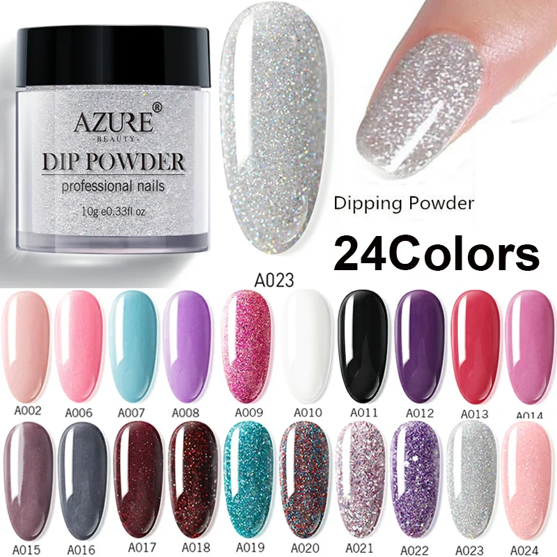 Косметический порошок Azure для дизайна ногтей градиентный 24 цвета на выбор