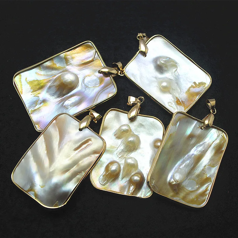 1 шт. подвески с натуральным жемчугом oyster золотого цвета Женские Подвески