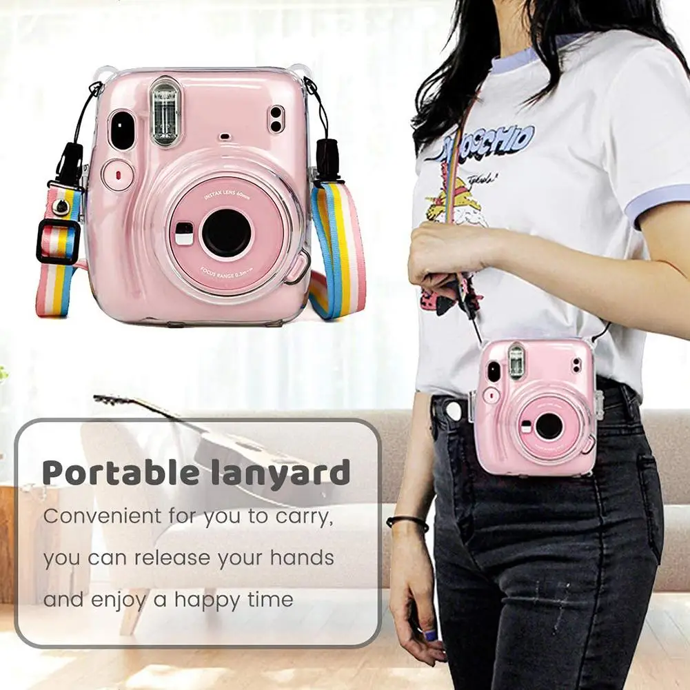Protective Case For Fuji Fujifilm Instax Mini 11 Camera Accessories Shoulder Colorful Strap Transparent Bag | Электроника