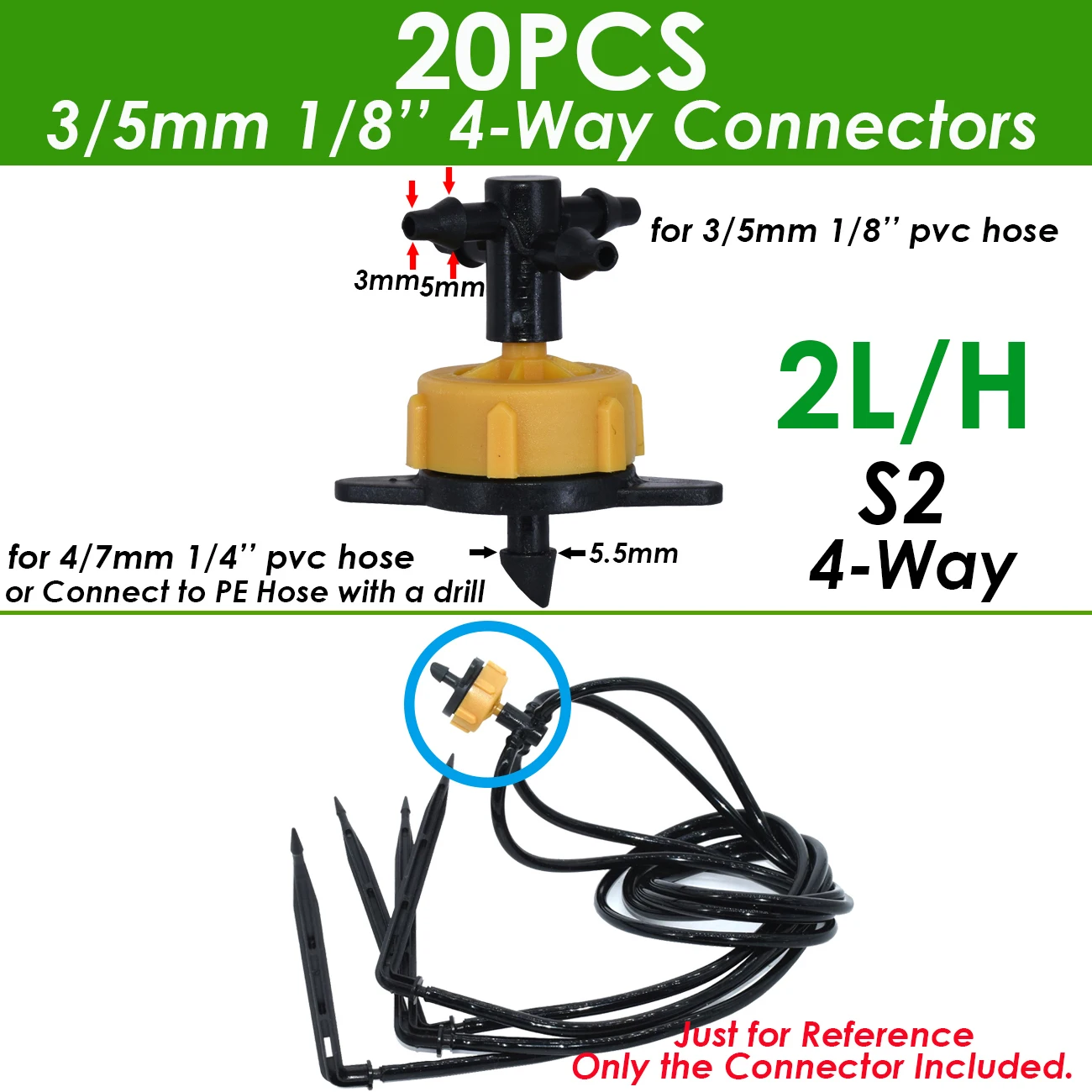 Garden 1/8" Drip Irrigation Sprinkler 4 Way Water Pipe Connector 4/7mm To 3/5mm Hose Bend Arrow Emitter Dripper Watering Fitting