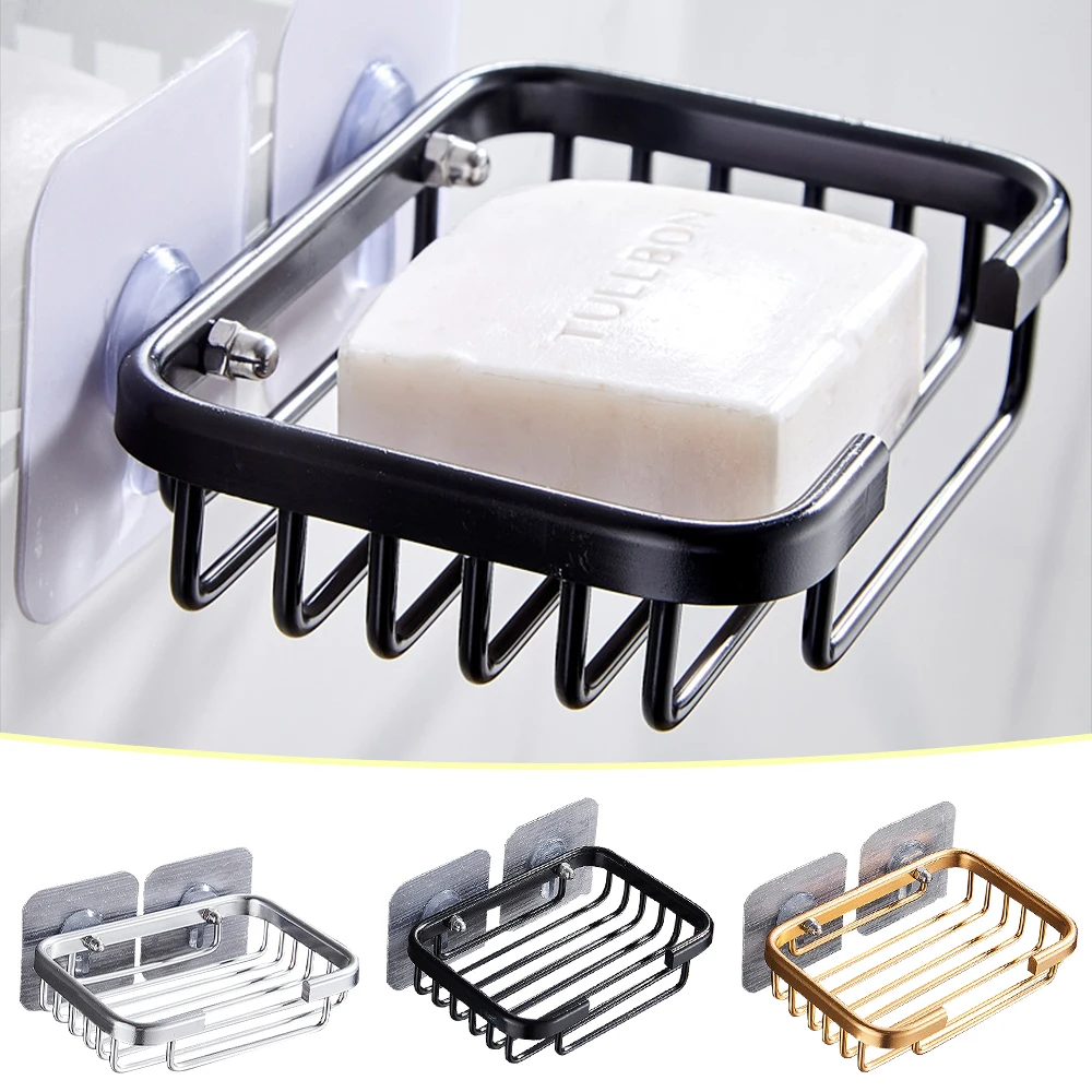 

Stainless Steel Wall Mounted Soap Holder Kitchen Sponge Dish Drain Soap Rack Organizer No Drilling Soap Holder Bathroom Supplies