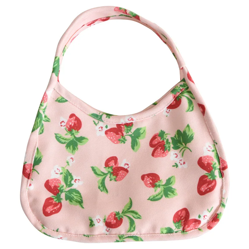 Ladies Shoulder Bag Summer New Cute Little Strawberry Simple and Compact Canvas Underarm Bag All-Match Mobile Phone Bag Printing