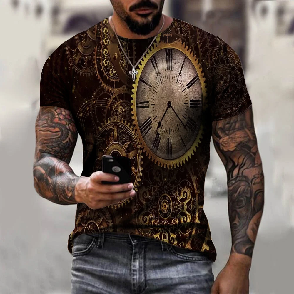 

Summer 3D Printing Gold Gear Men's Fun Top Casual Short Sleeve Color Neutral Round Neck Hip Hop T-Shirt 130-6XL