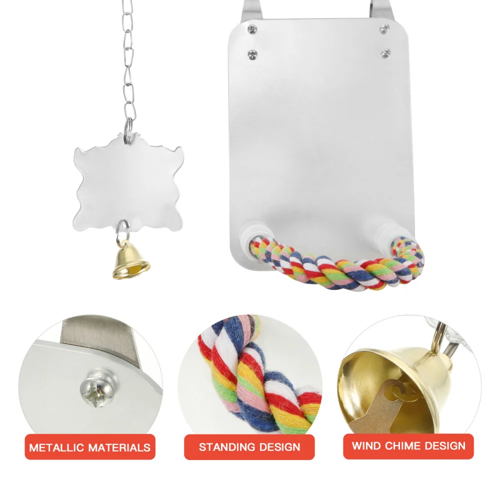 

2Pcs Bird Mirror with Bell Parrot Hanging Interactive Playing for Cage