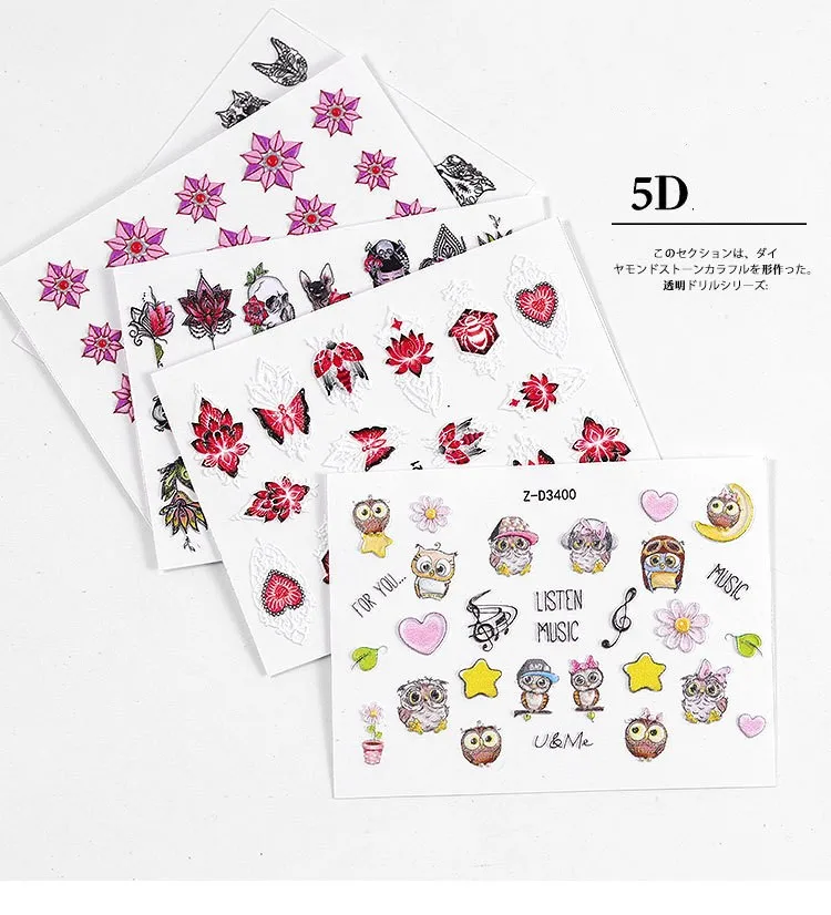 2 шт. 5D стереоскопические тисненые цветы наклейки для ногтей с гравировкой