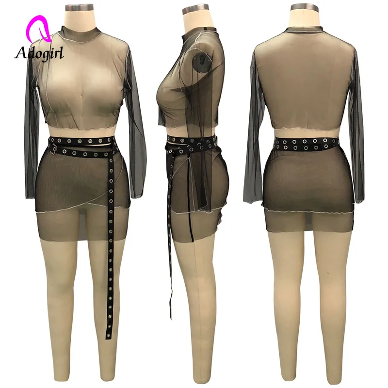 Сетчатый костюм женский 2018 Летняя Сексуальная перспективная одежда