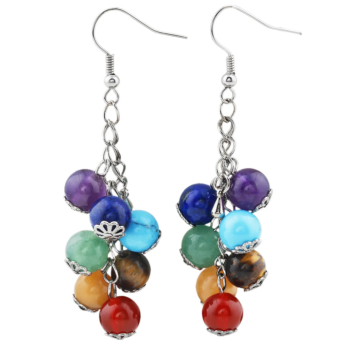 Оптовая продажа Разноцветные длинные серьги-подвески с круглыми бусинами в виде