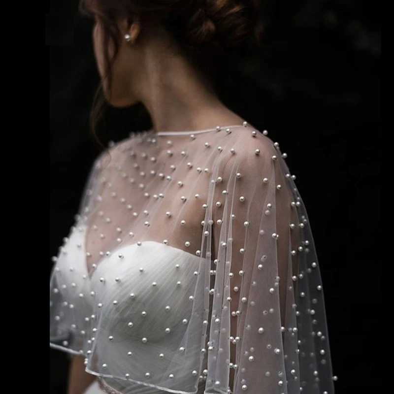 MYYBLE-capa de boda con perlas para mujer, Bolero corto con parte delantera y trasera larga, chal envolvente de noche, accesorios de boda, 2022