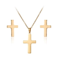 fashion cross shape pendant and earrings fine jewelry set 316 stainless steel set necklace ladies mini cross woman girl gift hot