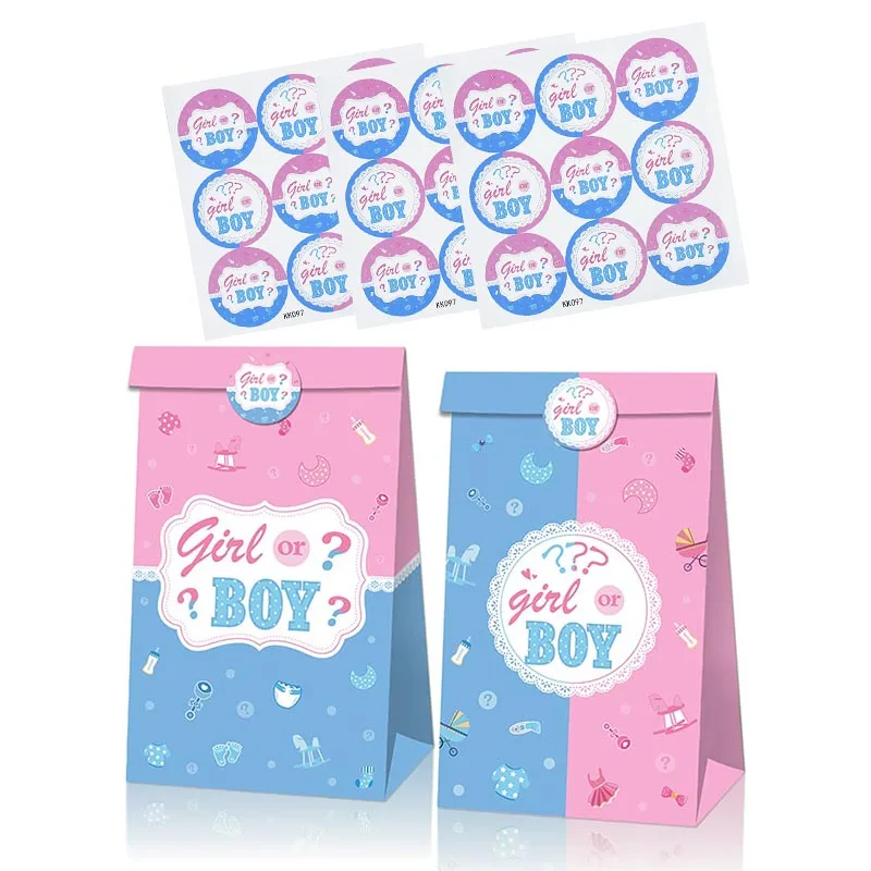 

12pcs Baby Shower Birthday Party Decor Team Boy or Girl Vote Stickers Gift Bags Candy box Bag Paper Bag Gender Reveal Supplies