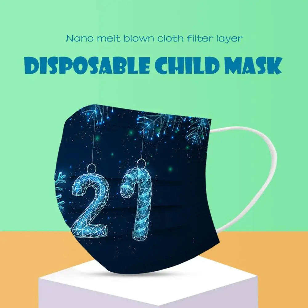 

50 PCs Disposable Face Mask Adult Happy New Year 2021 Printed Disposable Masks Mascarillas Adulte Desechable Faster Delivery