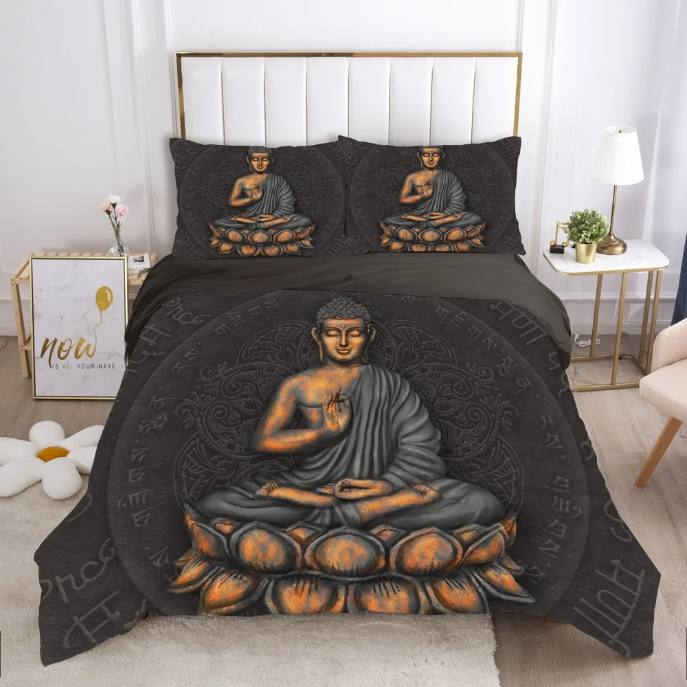 

Buddhism bedding set Queen King Full Double Duvet cover set pillow case Bed linens Quilt cover 240x220 200x200 black