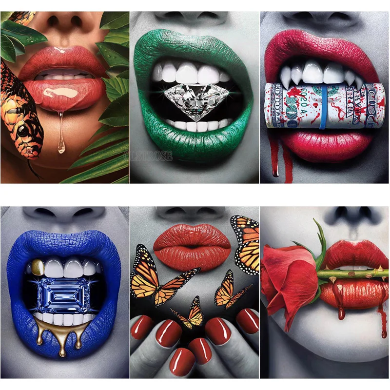 

Home Wall Decoration Accessories Diamond Painting Sexy Lipstick Lip Pattern of All Colors European Cross Stitch Background Art
