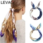 Женский атласный платок с цветочным принтом, с лентой