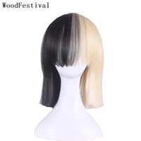 woodfestival straight synthetic hair wigs for women short cosplay bob wig with bangs red blue black blonde pink white brown